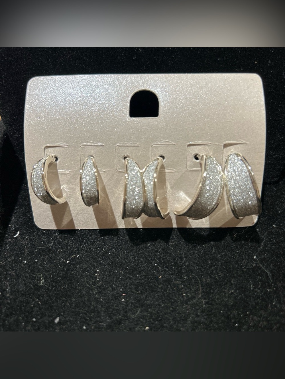 Silver Glitter Hoop Earrings Set - Silver Sparkle Huggie Earrings (3pairs)